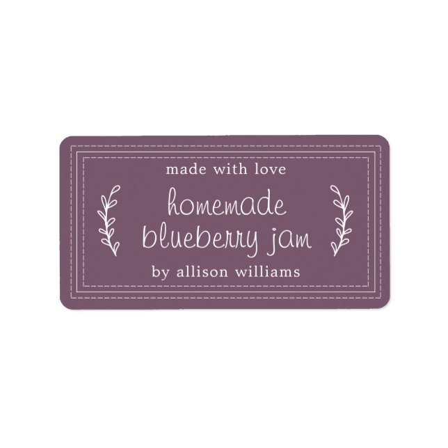 Étiquette Confiture de bleuets maison rustique en canne viol (Devant)
