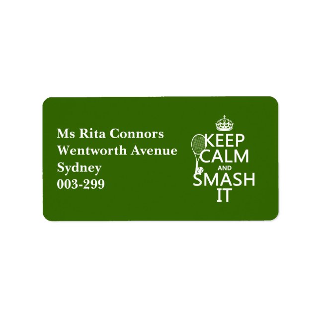 Étiquette Conserver le calme et le mash (tennis)(n'importe q (Devant)