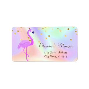 Étiquette Cool Flamingo Holographic Gold Foil Confetti