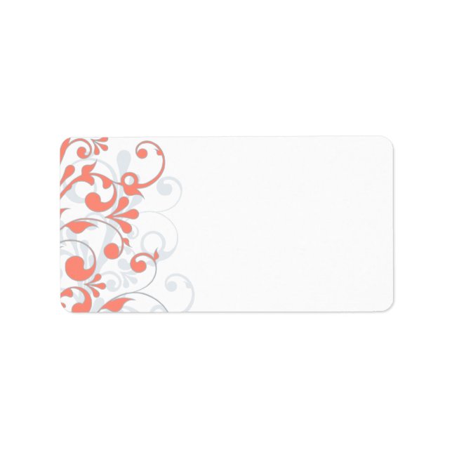 Étiquette Coral Grey Abstrait Floral Mariage Blank Adresse (Devant)