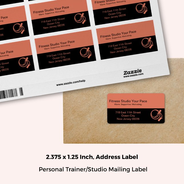 Étiquette Corde à Sauter Orange Adresse Studio de Fitness (2.375x1.25 Inch, Fitness Studio Skipping Rope Orange Address Label)