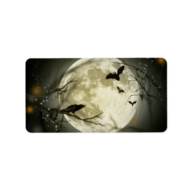 Étiquette Corneilles Éffrayantes de la Lune d'Halloween (Devant)