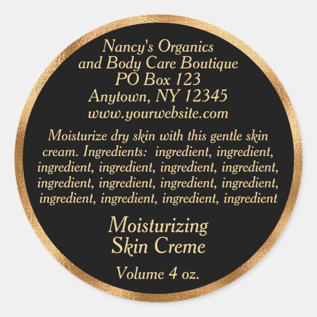 Étiquette cosmétique avec ingrédients - noir avec  (Devant)