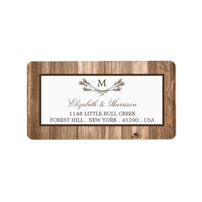 Étiquette Country Rustic Monogram Branche & Mariage bois (Devant)