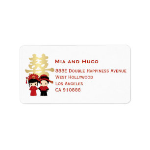 Étiquette Couple chinois mignon et double bonheur   MARIAGE