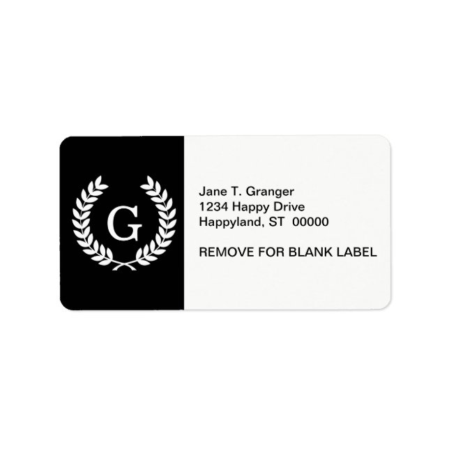 Étiquette Couronne de laurier blanc noir de blé Monogramme i (Devant)