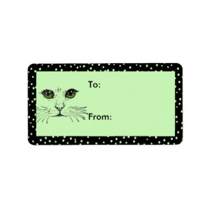 Étiquette Couteau Face Vert yeux Noir Polka Dot Bordure