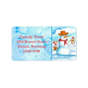 Étiquette Cowboy Snowman Snowflakes Aquarelle