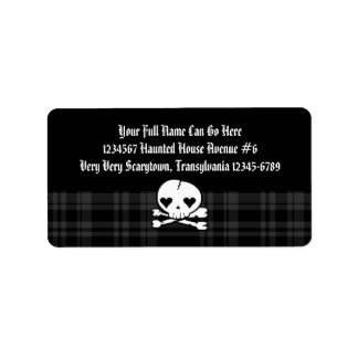 Étiquette Crâne Kawaii et plaid noir