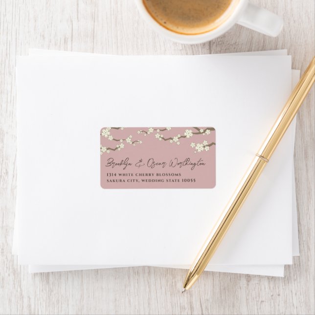 Étiquette Crème blanche Sakura Cerry Blossoms Mariage asiati (En situation)