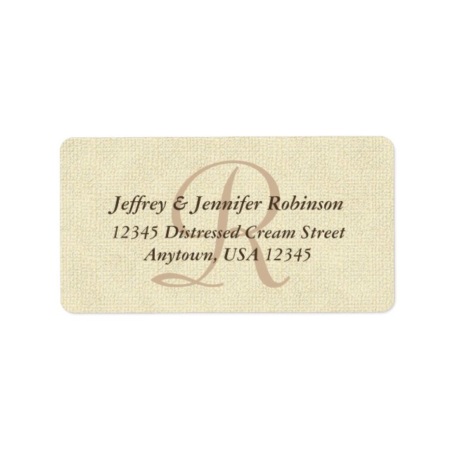Étiquette Crème Textile Rustique, Monogramme, Adresse de ret (Devant)