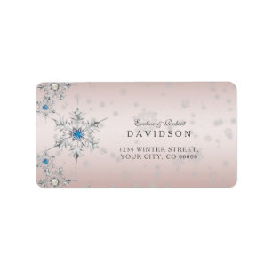 Étiquette Cristaux de flocons d'argent Blue Pearl rose Baptê