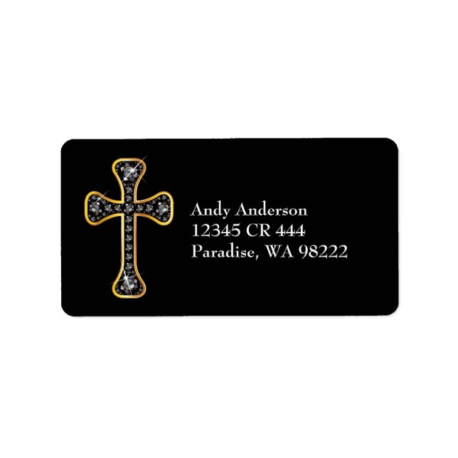 Étiquette Croix chrétienne avec pierres "Onyx" (Devant)