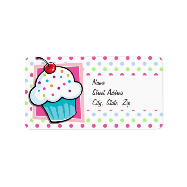 Étiquette Cupcake, Rose, Bleu, Vert, Pois (Devant)