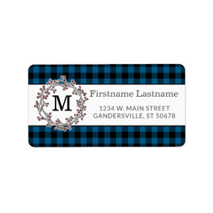 Étiquette Custom Blue Black Country Check Return Address