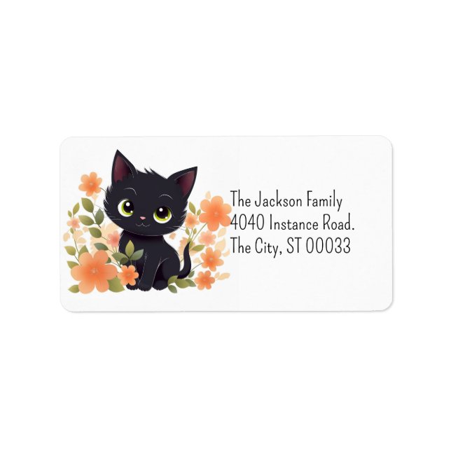 Étiquette Cute Black Kitten Kawaii Chibi (Devant)