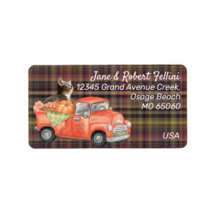 Étiquette Cute chaton sur Automne camion plaid personnalisé
