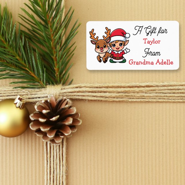 Étiquette Cute Christmas Elf Personalized to and from (Créateur téléchargé)