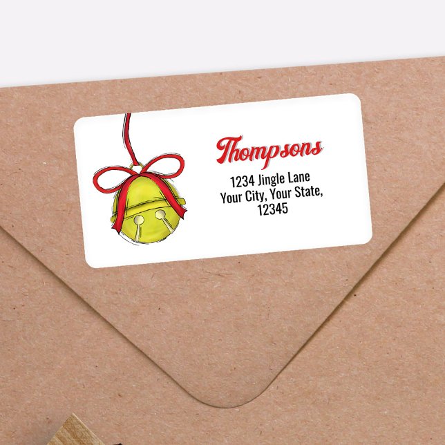 Étiquette Cute Christmas Jingle Bell Return Address (Gold jingle bell return address labels.)