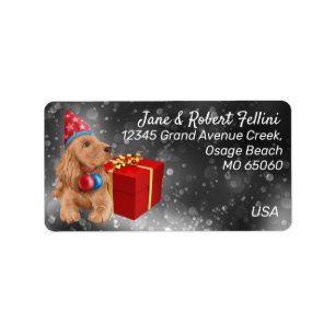 Étiquette Cute cocker spaniel rouge giftbox festif laboratoi