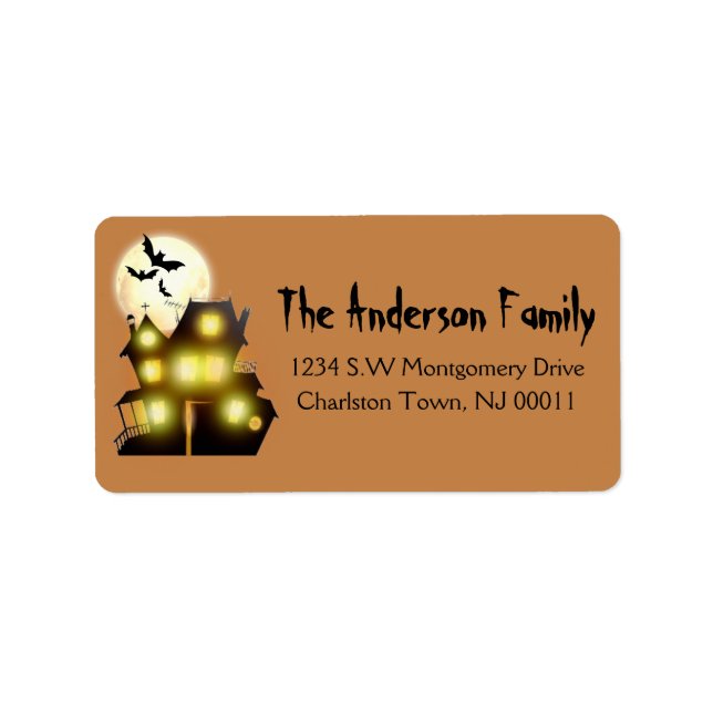 Étiquette Cute Éffrayant Halloween Lune Haunée Maison & chau (Devant)