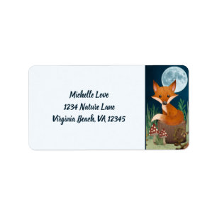 Étiquette Cute Fox et une Pleine lune Woodland Adresse