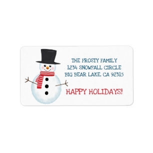 Étiquette Cute Frosty Snowman Noël Adresse de retour