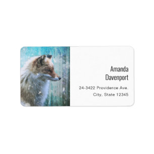 Étiquette Cute Furry Fox sur Blue Grunge Adresse Arrière - p