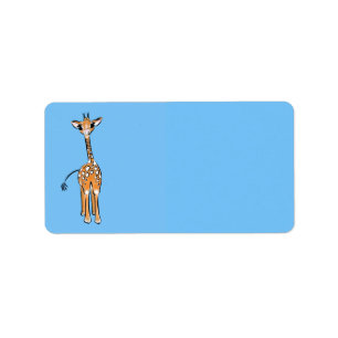Étiquette Cute Giraffe dessin animaux safari bleu