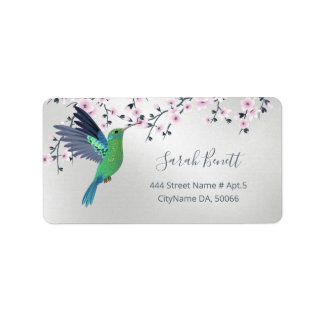 Étiquette Cute Hummingbird Cherry Blossom Vert Argent
