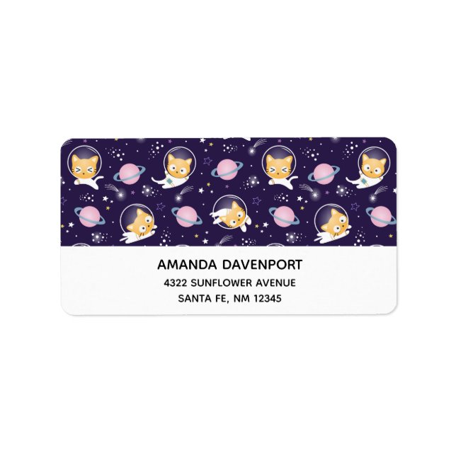 Étiquette Cute Kitty Chat Astronauts Motif (Devant)