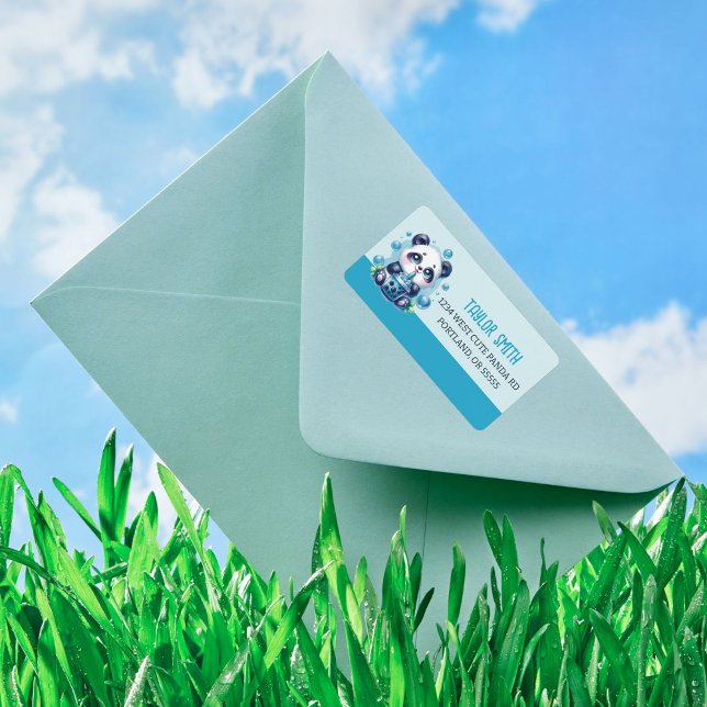 Étiquette Cute Panda et Blue Boba Bubble Tea (Créateur téléchargé)