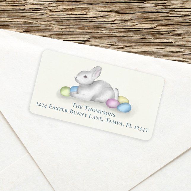 Étiquette Cute Pastel Simple Bunny Pâques Adresse de retour (Créateur téléchargé)