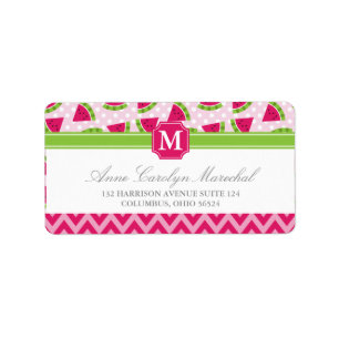 Étiquette Cute Pink Watermelon Pois Chevron Monogram