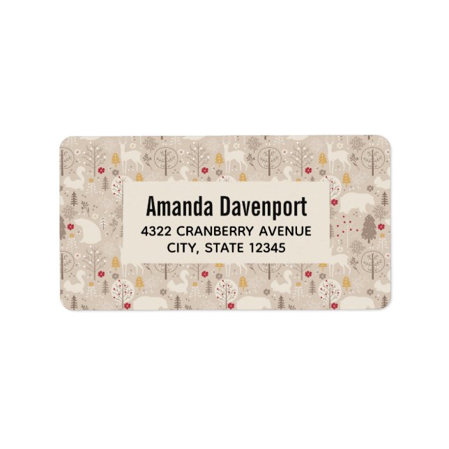 Étiquette Cute Woodland Animaux Motifs nordiques (Devant)