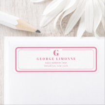 Étiquette d'adresse à bordure rose monogramme pers
