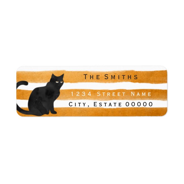 Étiquette d'adresse à rayures de chat noir (Devant)