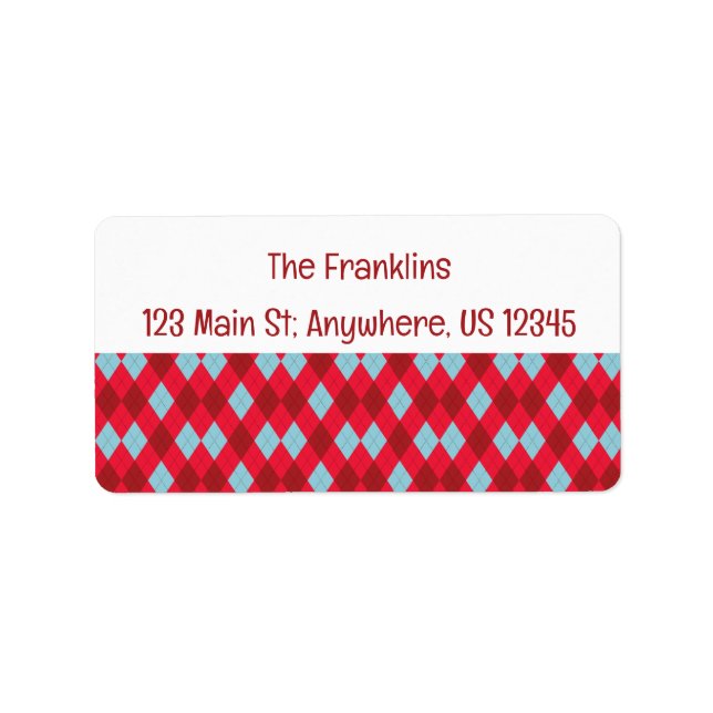 Étiquette d'adresse argyle pour Noël Rouge Bleu &  (Devant)