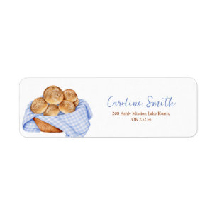 Étiquette d'adresse Bun à carreaux Gingham bleu au