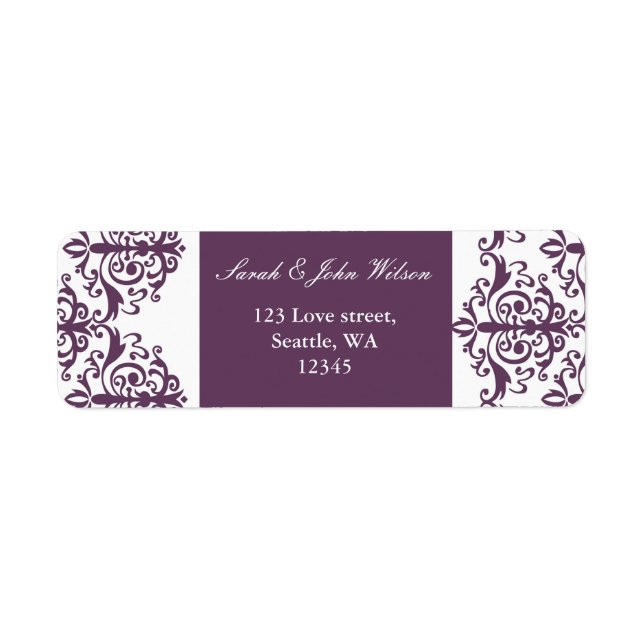 étiquette d'adresse damask violet (Devant)