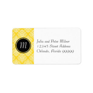 Étiquette d'adresse - Damassé Jaune & Monogramme
