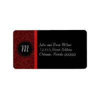 Étiquette d'adresse - Damassé rouge & Monogramme a
