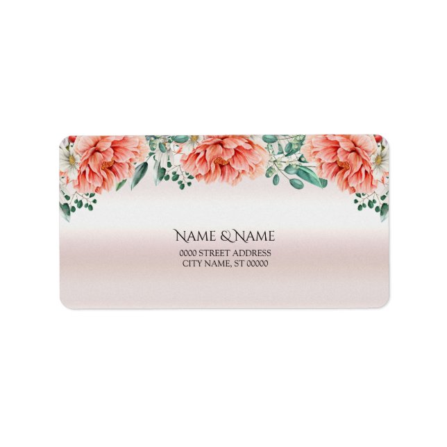 Étiquette d'adresse de fleur de pivoine à l'aquare (Devant)