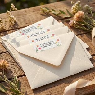 Étiquette d'adresse de fleurs de mariage rose oran