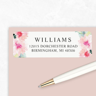 Étiquette d'adresse de mariage à l'aquarelle rose