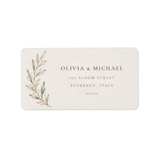 Étiquette d'adresse de mariage avec branche d'oliv