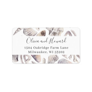 Étiquette d'adresse de plage coquillage aquarelle