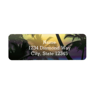Étiquette d'adresse de plage de palmier tropical c