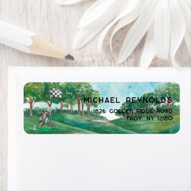 Étiquette d'adresse de retour à thème de golf (En situation)