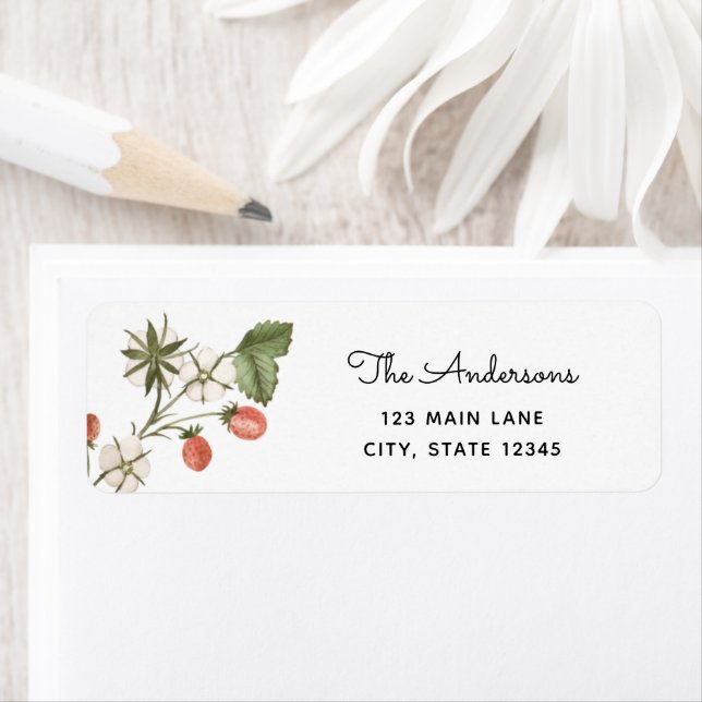 Étiquette d'adresse de retour aux fraises sauvages (En situation)